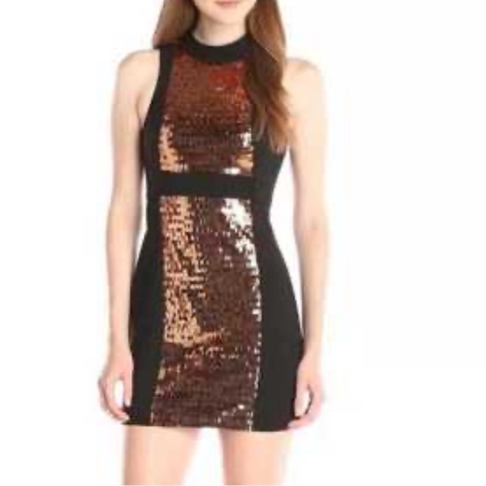 BCBGeneration Black and Gold Sequin Mini Dress 8 NWOT